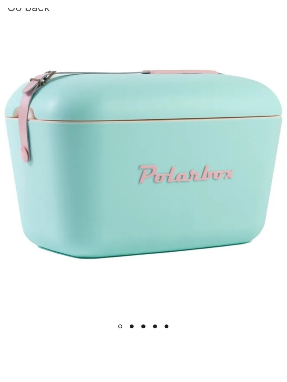 Polarbox Pop 21 Quart Cooler, color Cyan, with pink leather strap.